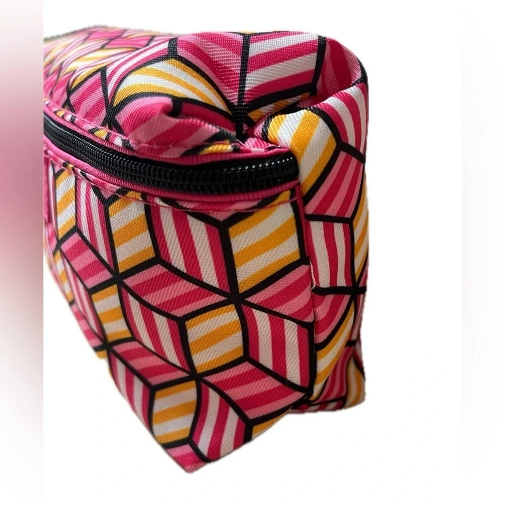 Clinique Cosmetic Travel Bag; Bright Pink, Black, Yellow, Zip Closure, NWOT